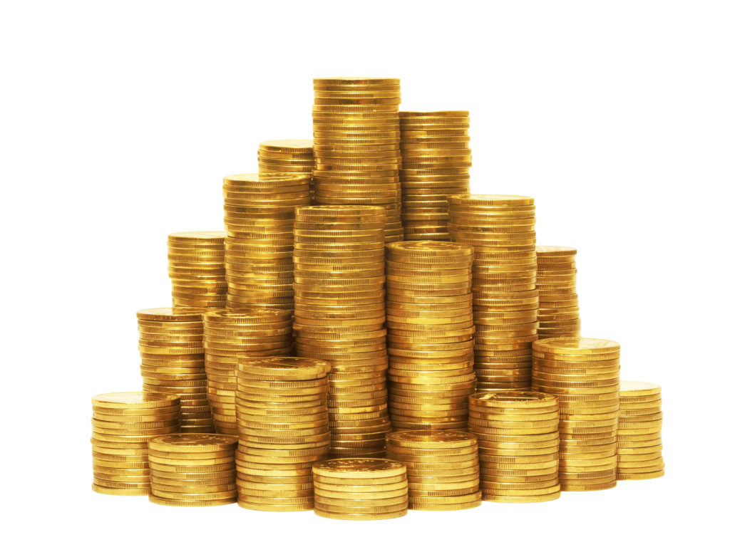 Piles of coins isolated on the white background.